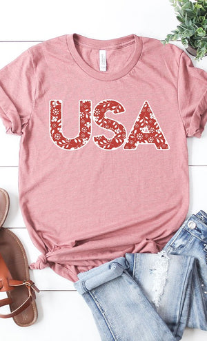 Red and White Floral USA PLUS SIZE Graphic Tee