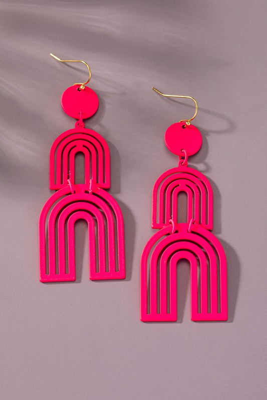 Cutout metal arch drop earrings with color coating