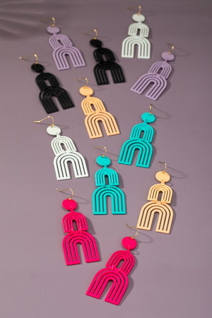 Cutout metal arch drop earrings with color coating