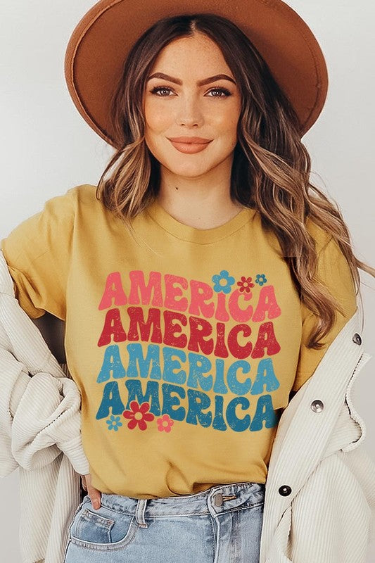 Groovy America USA 4th Of July Graphic T Shirts