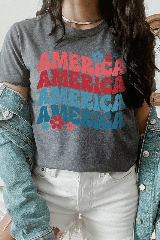 Groovy America USA 4th Of July Graphic T Shirts