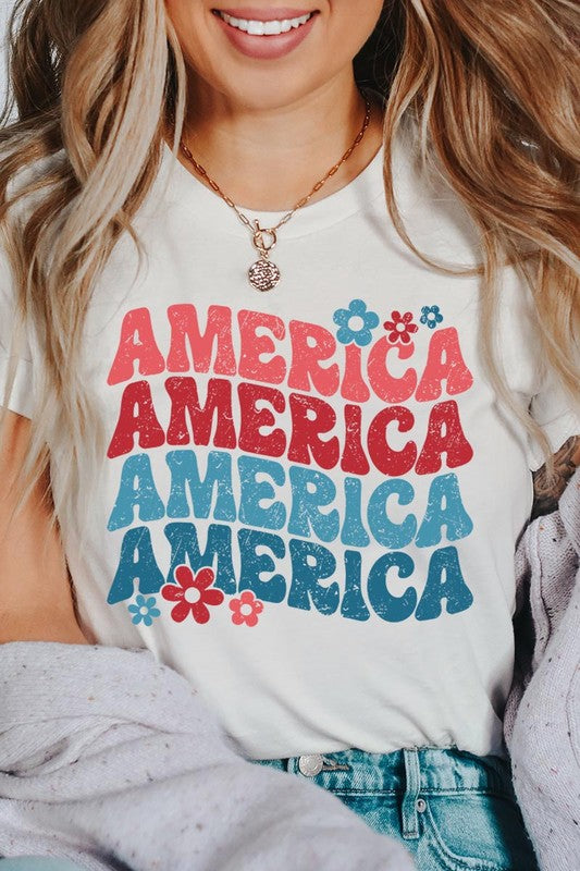 Groovy America USA 4th Of July Graphic T Shirts