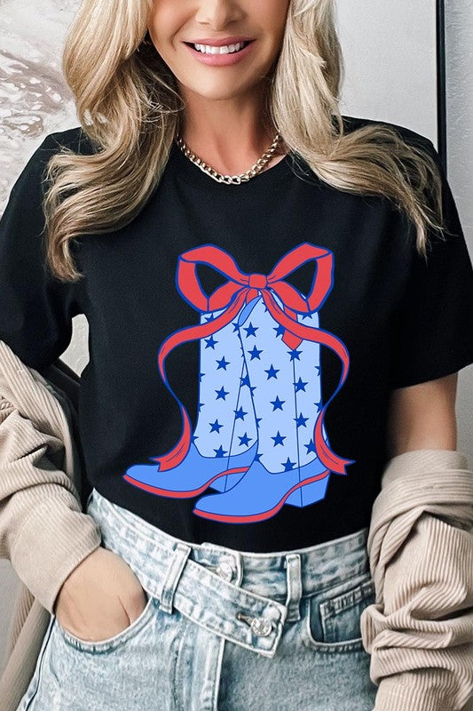 Coquette Cowgirl Boots 4th Of July Graphic T Shirt