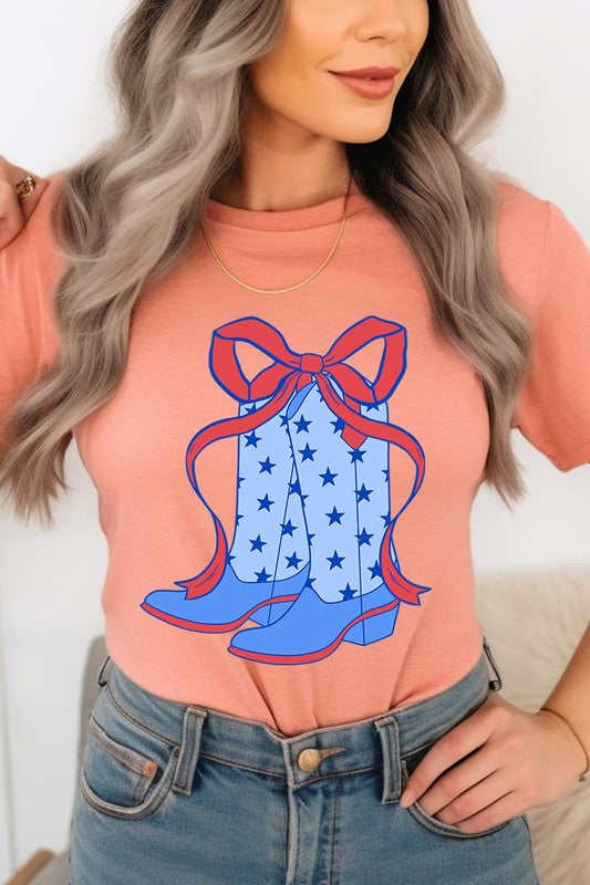 Coquette Cowgirl Boots 4th Of July Graphic T Shirt