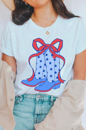 Coquette Cowgirl Boots 4th Of July Graphic T Shirt