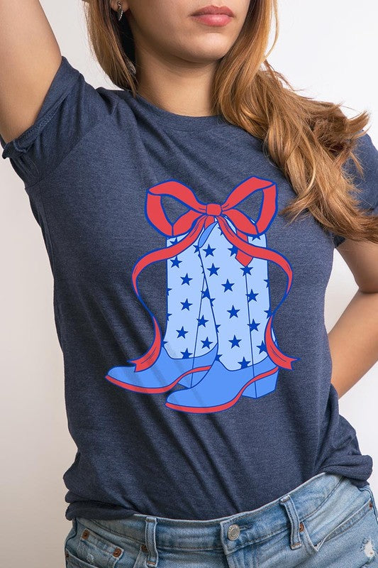 Coquette Cowgirl Boots 4th Of July Graphic T Shirt