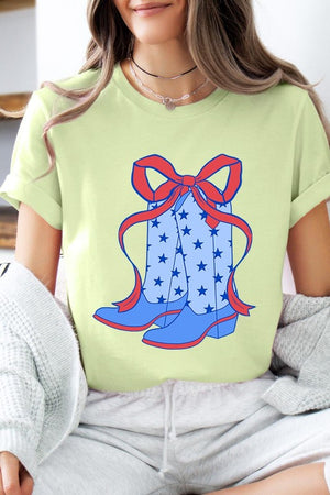 Coquette Cowgirl Boots 4th Of July Graphic T Shirt