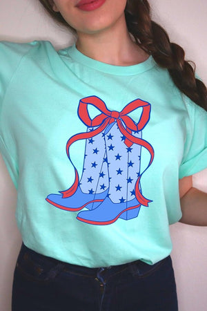 Coquette Cowgirl Boots 4th Of July Graphic T Shirt