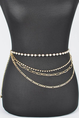 Plus Size Rhinestone Pearl Layered Chain Belt