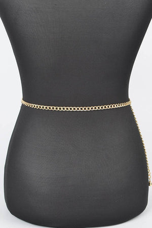 Plus Size Rhinestone Pearl Layered Chain Belt