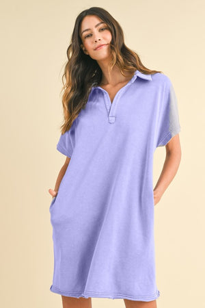 Annie Wear Mineral Washed Johnny Collar Short Sleeve Dress