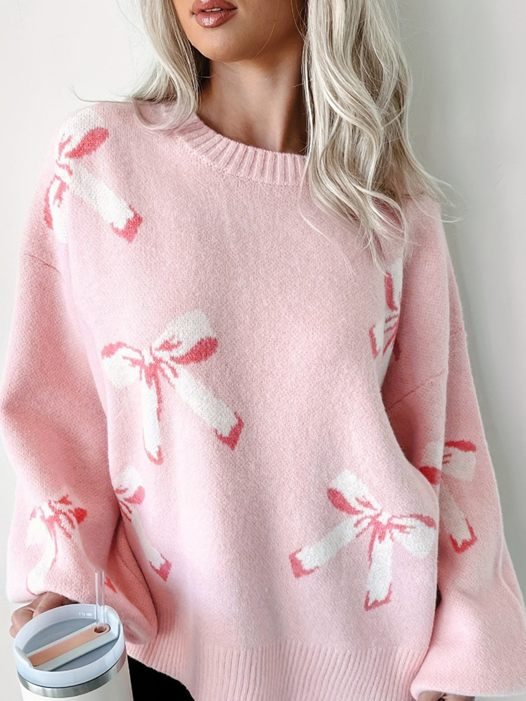 Bow Round Neck Long Sleeve Sweater