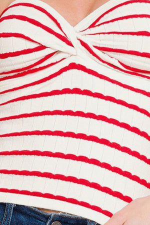 Zenana Twisted Sweetheart Neck Striped Tube Top