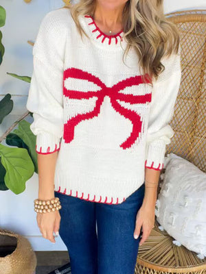 Bow Round Neck Long Sleeve Sweater