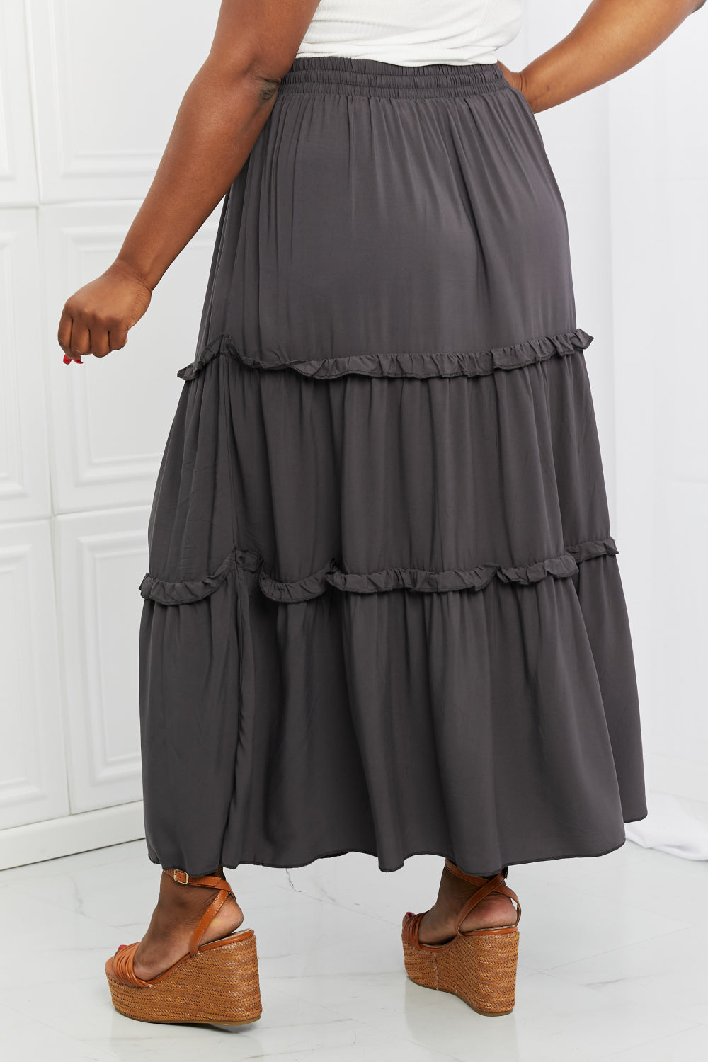 Summer Days Full Size Ruffled Maxi Skirt in Ash Grey