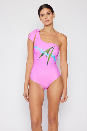 One Shoulder Swimsuit in Carnation Pink