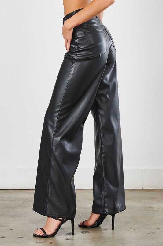 VEGAN LEATHER WIDE LEG PANTS