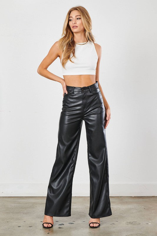 VEGAN LEATHER WIDE LEG PANTS