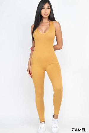 Scoop Neck Racer Back Bodycon Jumpsuit