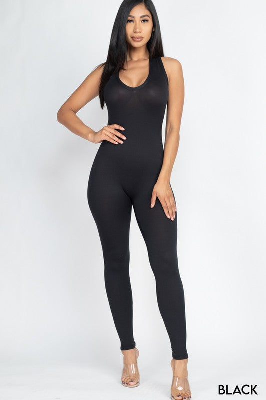 Scoop Neck Racer Back Bodycon Jumpsuit