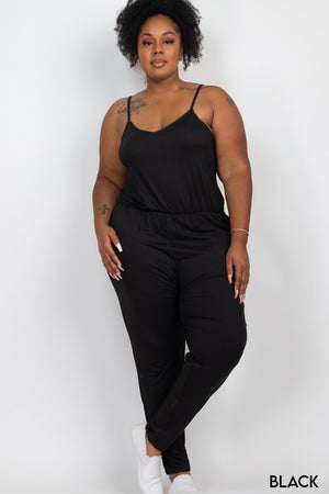 Plus Size Spaghetti Strap Elastic Waist Jumpsuit