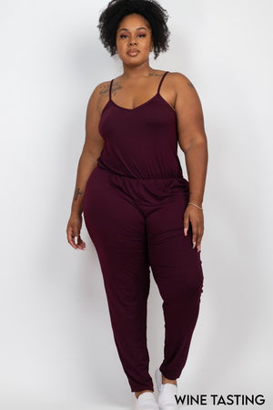 Plus Size Spaghetti Strap Elastic Waist Jumpsuit