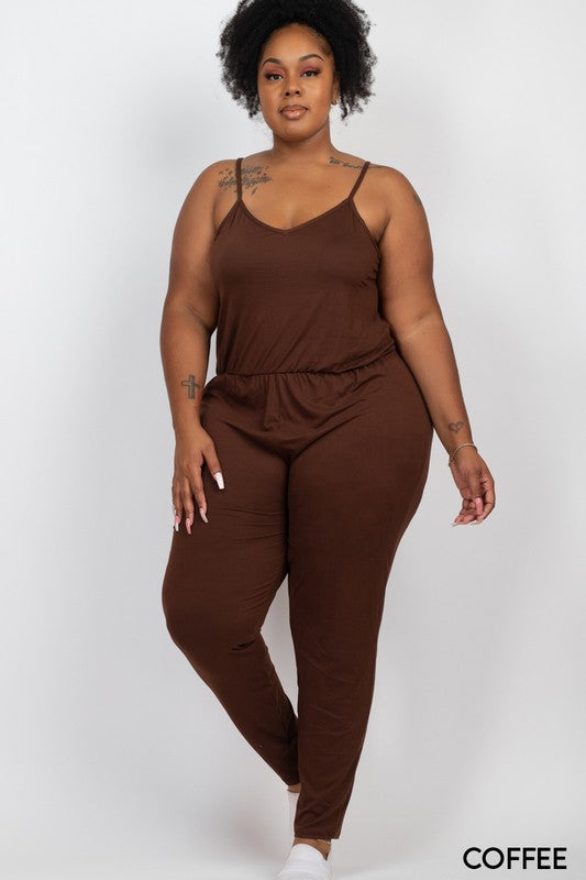 Plus Size Spaghetti Strap Elastic Waist Jumpsuit