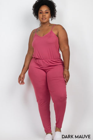 Plus Size Spaghetti Strap Elastic Waist Jumpsuit