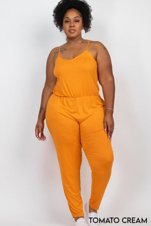 Plus Size Spaghetti Strap Elastic Waist Jumpsuit