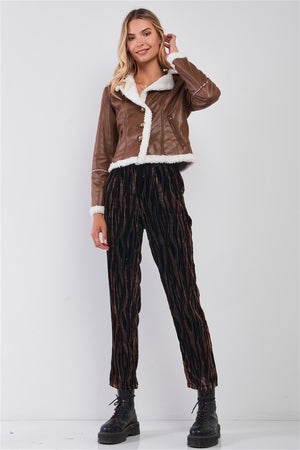 Tiger Stripe Velvet High Waist Pants