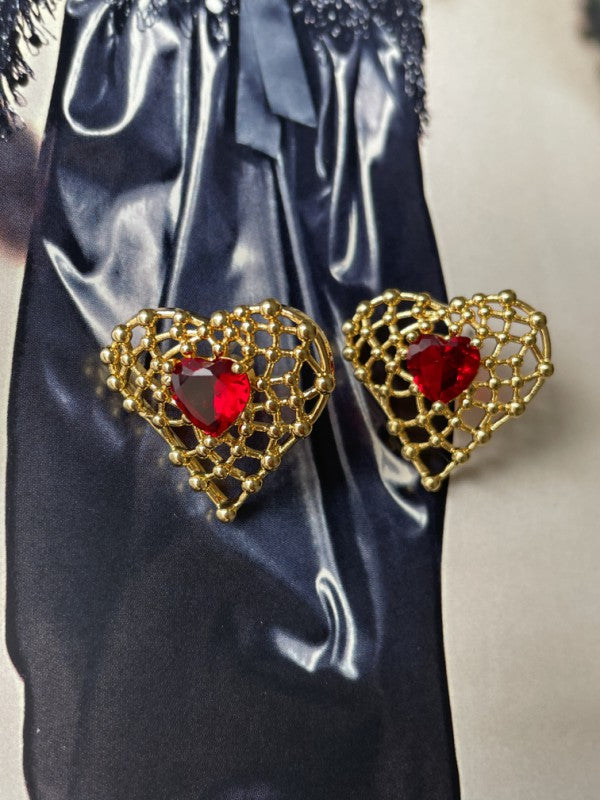 Heart shaped red color crystal earrings