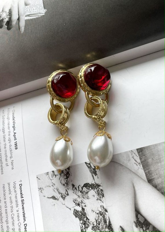 Vintage style red glass jelly retro earring