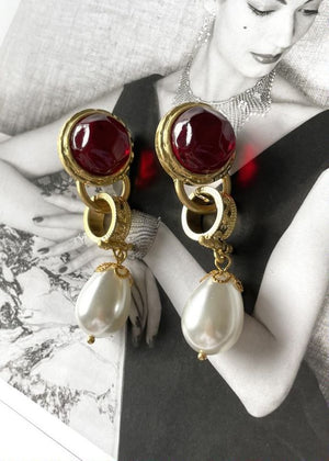 Vintage style red glass jelly retro earring