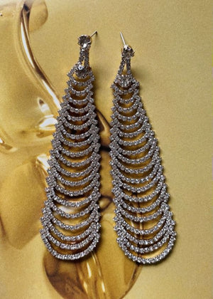 Gold plated long dangle crystal stud earring