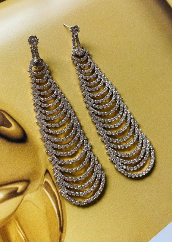 Gold plated long dangle crystal stud earring