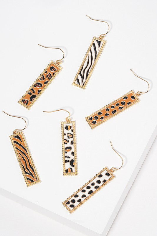 Bar Shaped Animal Print Hook Earrings
