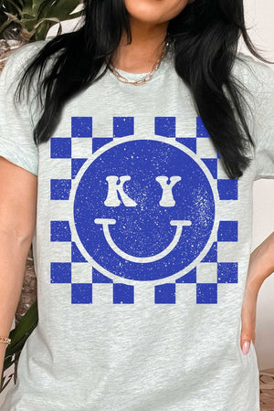 CHECKERED KENTUCKY HAPPY FACE GRAPHIC TEE