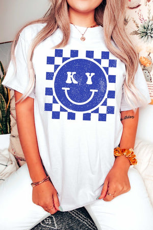 CHECKERED KENTUCKY HAPPY FACE GRAPHIC TEE