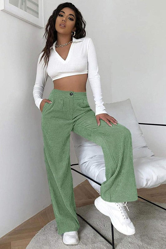 HIGH WAIST CORD WIDE LEG PANTS