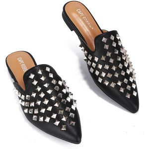 Women Pointed Toe Studded Slip On Sandal