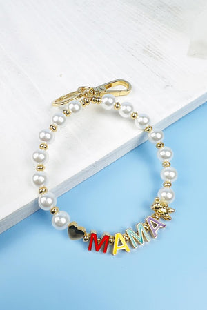 HEART BEAR SHAPED MAMA KEYCHAIN ENAMEL PEARL BRACE