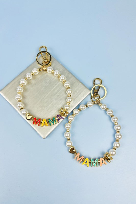 HEART BEAR SHAPED MAMA KEYCHAIN ENAMEL PEARL BRACE