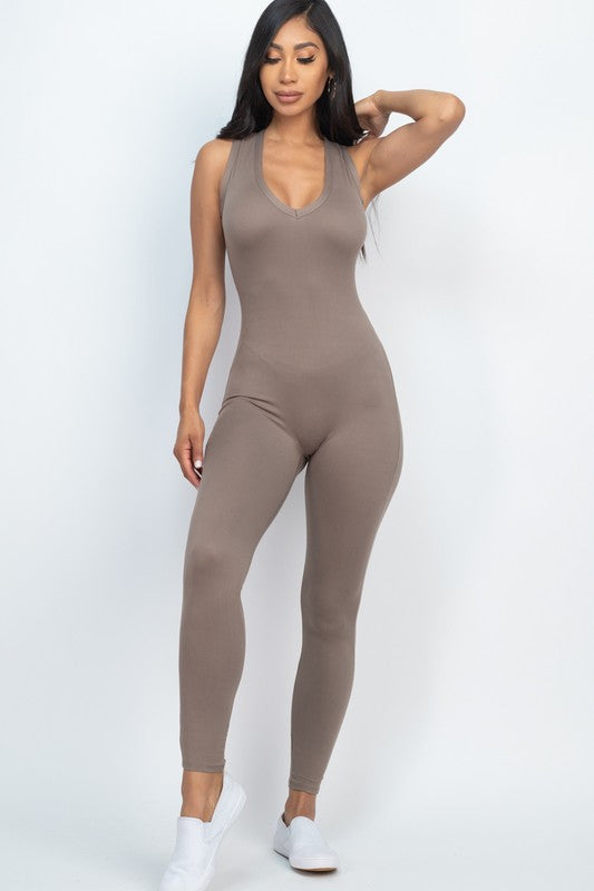 Scoop Neck Racer Back Bodycon Jumpsuit