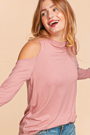 COLD SHOULDER CUT OUT LONG SLEEVE KNIT TOP