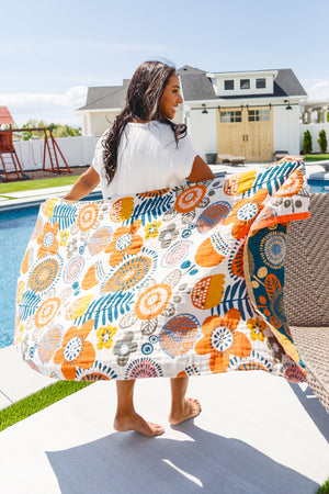 Luxury Beach Towel in Bright Retro Floral