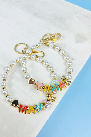 HEART BEAR SHAPED MAMA KEYCHAIN ENAMEL PEARL BRACE