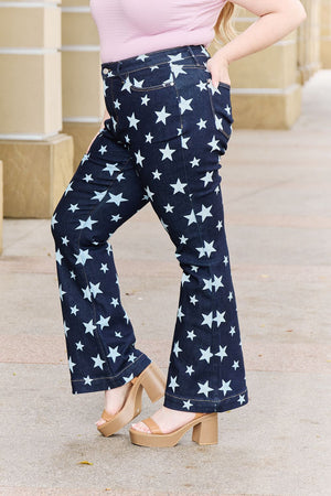Full Size High Waist Star Print Flare Jeans
