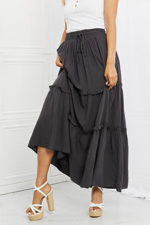 Summer Days Full Size Ruffled Maxi Skirt in Ash Grey