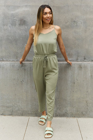 Full Size Textured Woven Jumpsuit in Sage