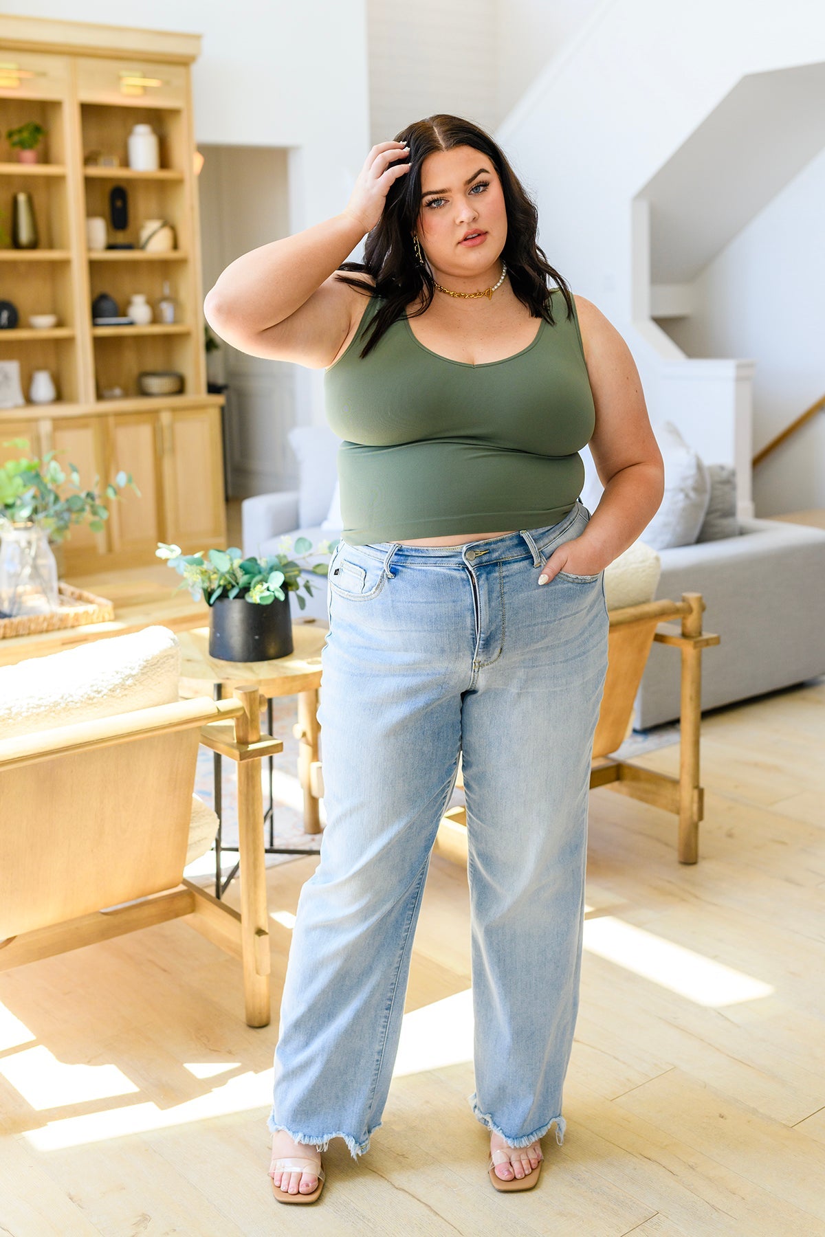 Carefree Seamless Reversible Tank in Olive